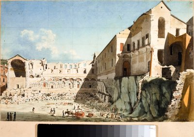 Construction site of demolition of the church and convent of Saint Dominica in Genoa (Watercolour, circa 1825) 作者 路易吉·加里波