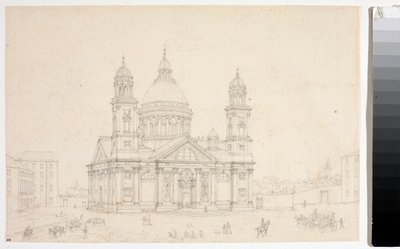 View of the Basilica Santa Maria Assunta di Carignano in Genoa (Drawing 作者 路易吉·加里波