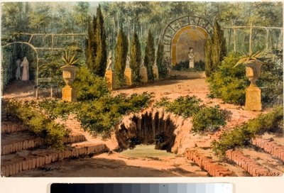 热那亚附近Doria a Pegli别墅的花园景色（水彩画，约1825年）。 作者 路易吉·加里波