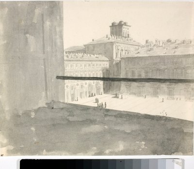 从窗户俯瞰广场，意大利（拉维斯，约 1825 年） 作者 路易吉·加里波