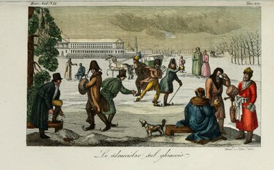 溜冰场。朱利奥·费拉里奥（Giulio Ferrario）的古代和现代风俗或政府史插图，1831年 作者 Luigi Giarrè