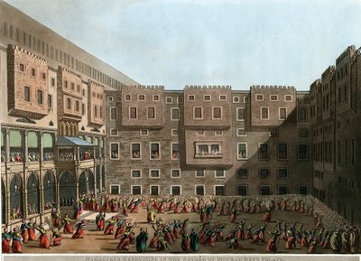 "" 马穆鲁克人在穆拉德·贝宫广场上锻炼) Luigi Mayer 的石版画 (1755-1803) - 1802 尺寸 22.9x31.6 cm 私人收藏 作者 路易吉·梅耶（Luigi Mayer）