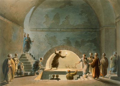 Bethany附近的Sepulchral Chamber，来自“巴勒斯坦的观点”，第二卷，由伦敦R. Bowyer历史画廊出版，1803年（彩色aquatint） 作者 路易吉·梅耶（Luigi Mayer）