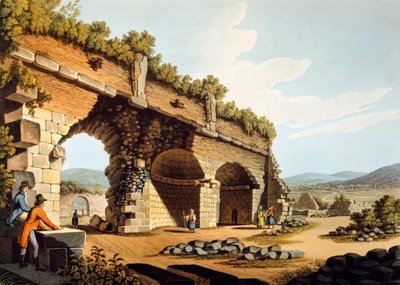 土耳其，以弗所，欧洲游客在戴安娜神庙，Luigi Mayer，版画作品 作者 路易吉·梅耶（Luigi Mayer）