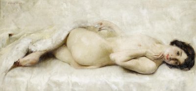 躺着的裸体。 作者 Luigi Serralunga