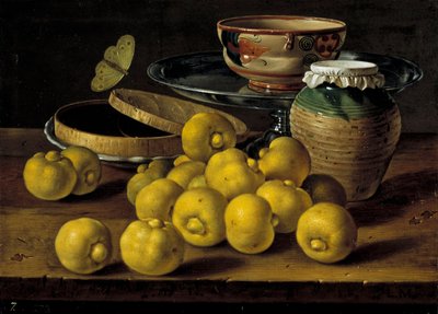 静物与酸橙、果酱罐和蝴蝶帕梅伦德斯，路易斯·埃吉迪奥 (1716-1780)，18 世纪下半叶。 - 布面油画，35x48 - 马德里普拉多博物馆 作者 路易斯·埃吉迪奥·梅伦德斯