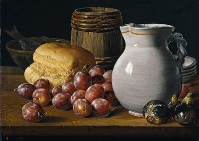 梅伦德兹、路易斯·埃吉迪奥 (1716-1780)，18 世纪下半叶梅伦德斯静物画，无花果、面包和罐子。 - 布面油画，35x48 - 马德里普拉多博物馆 作者 Luis Egidio Melendez