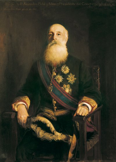 亚历杭德罗 PIDAL Y MON (1846-1913) 西班牙天主教联盟团体的政治家成员的肖像。 Luis MENENDEZ PIDAL 的绘画（1861-1932） 作者 路易斯·梅嫩德斯·皮达尔