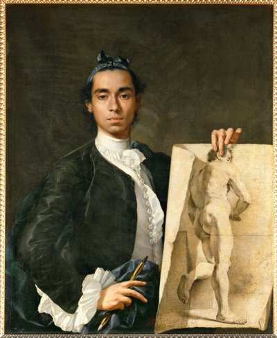 手持学院奖章的艺术家肖像... 作者 路易斯·梅嫩德斯（Luis Menendez）或梅伦德斯（Melendez）