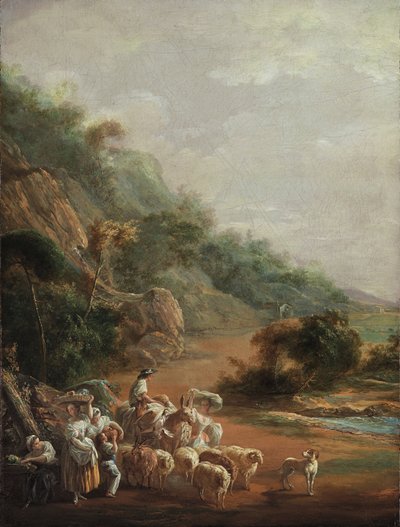 "有村民的场景" 路易斯-帕雷特-阿尔卡萨（1746-1799）的画作 - 1786 - 布面油画 - Dim 48x37.2 cm 毕尔巴鄂美术馆 作者 路易斯·帕雷特·阿尔卡扎