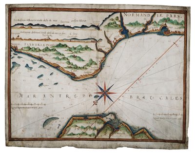 多佛尔海峡海图，约 1587-88 年（牛皮纸水彩画） 作者 路易斯·特谢拉