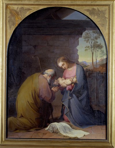 耶稣的崇拜（耶稣和玛丽崇拜耶稣） Luisa Mussini Piaggio 绘画（1830-1865）暗淡 109x81 厘米基因，现代艺术画廊，inv 0087 作者 路易莎·穆西尼·皮亚乔（Luisa Mussini Piaggio）