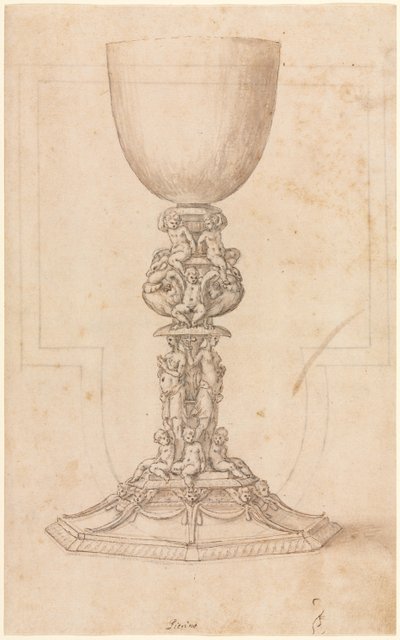 1500年代中期设计圣杯正宗建筑计划。 作者 卢齐奥·罗马诺（Luzio Romano）