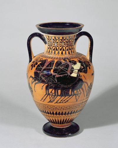阁楼黑色图Amphora消灭轮式战车，公元前520-500（粘土） 作者 来宝