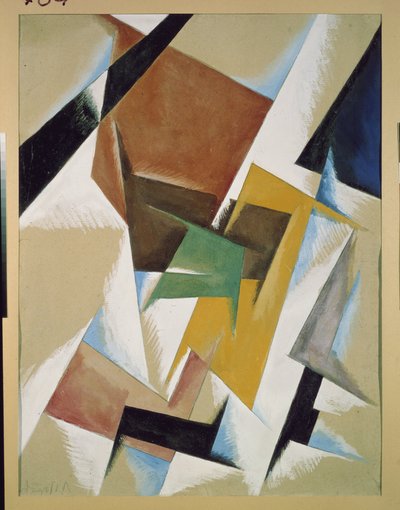 构图。Lyubov (Lyubov) Sergeyevna Popova（1889-1924 年）的作品，纸上水粉画 作者 柳博夫·谢尔盖维娜·波波娃