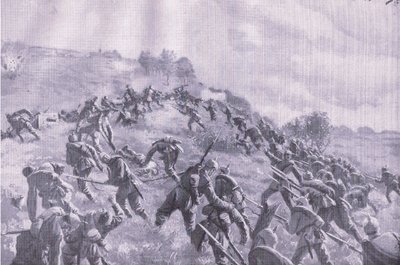 夺回Szawle。攻克山脊，摘自《1914-1915年世界大战插图史》，由Union Berlagsefellfchaft出版。 作者 M. Barascudts