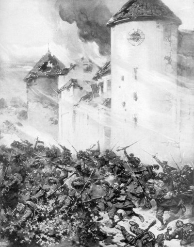 1914年，法国和德国人在法国蒙德蒙城堡的围墙下进行战斗。 作者 MHW Koekkok