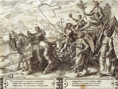和平，来自“人类的变迁”的第8版，1564年 作者 Maarten van Heemskerck