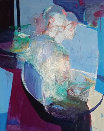 在静止中展开：成为，2025 年（丙烯酸和粉彩画布） 作者 