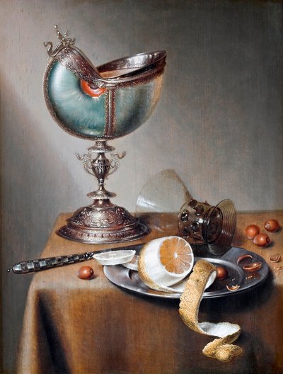 Marten Boelema de Stomme (1611-1644)的作品 "Nature morte a la coupe nautile" (静物与鹦鹉螺杯) - 木板油画 Dim 50x38 cm Hallwylska Museet, Stockholm 作者 玛尔滕·波勒玛·德·斯托姆