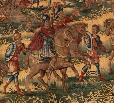 教区博物馆（Museo Diocesano）。弗拉芒挂毯。布鲁塞尔。弗朗索瓦-格伯斯工作室。基甸的故事系列。打败米甸人（Derrota de los madianitas）。丝绸和羊毛。Vicente Roca de la Serna 主教遗赠。巴洛克风格。1534-1571 年，在 作者 梅尔滕·范·海姆斯克