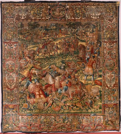 教区博物馆（Museo Diocesano）。弗拉芒挂毯。布鲁塞尔。弗朗索瓦-格伯斯工作室。基甸的故事系列。打败米甸人（Derrota de los madianitas）。丝绸和羊毛。Vicente Roca de la Serna 主教遗赠。巴洛克风格。1534-1571 年，在 作者 梅尔滕·范·海姆斯克