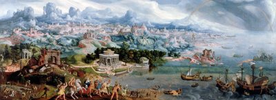 全景幻想与海伦绑架，1535年 作者 梅尔滕·范·海姆斯克