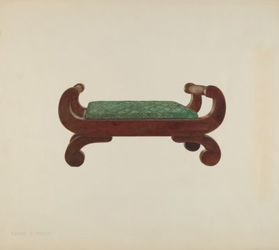 脚凳-桃花心木，马毛覆盖，约1939年。 作者 马格努斯·S·福萨姆