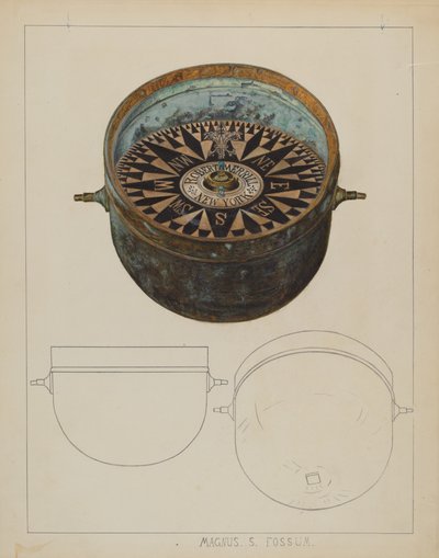 船上的指南针，约1937年。 作者 马格努斯·S·福萨姆