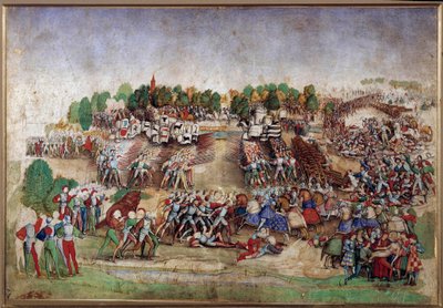 意大利战争：“1515 年 9 月 14 日的马里尼昂战役”由 De La Ratiere（16 世纪）大师 Sun 的笔绘制。 0,21x0,31 m 尚蒂伊，孔德博物馆 作者 领班
