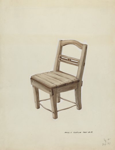 小木椅，约1937年。 作者 马杰尔·G·克拉弗林