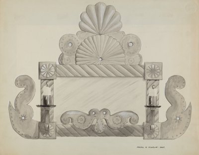 带有2个蜡烛插座的锡制镜框，约1937年。 作者 马杰尔·G·克拉弗林