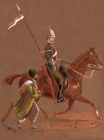 第 9 枪骑兵骑兵，一名阿富汗士兵在他的马旁边奔跑 作者 RG伍德索普少将