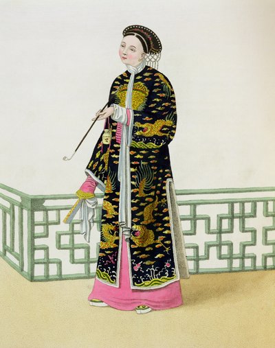 她的仪式习惯中的一位女士，来自“中国服饰”的第60页，由J. Dadley，1800年刻。 作者 乔治·亨利·梅森少校