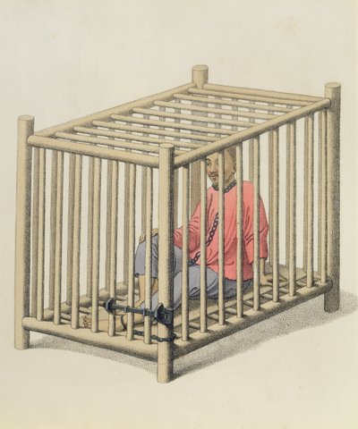 笼中的男性因子，来自“中国的惩罚”的第15版，由J. Dadley雕刻，1804年 作者 乔治·亨利·梅森少校