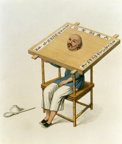 “中国的惩罚”中的第13块木领的惩罚，由J. Dadley雕刻，1804年 作者 乔治·亨利·梅森少校