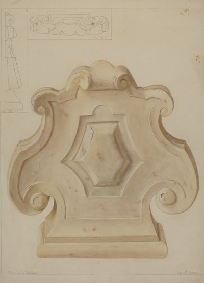 大理石装饰品，来自壁炉顶部，约1937年。 作者 曼努埃尔·G·鲁尼安