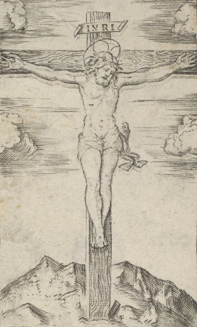十字架上的基督，来自 "Piccoli Santi "小圣徒系列，约1500-1527。 作者 马尔坎通尼奥·莱蒙迪