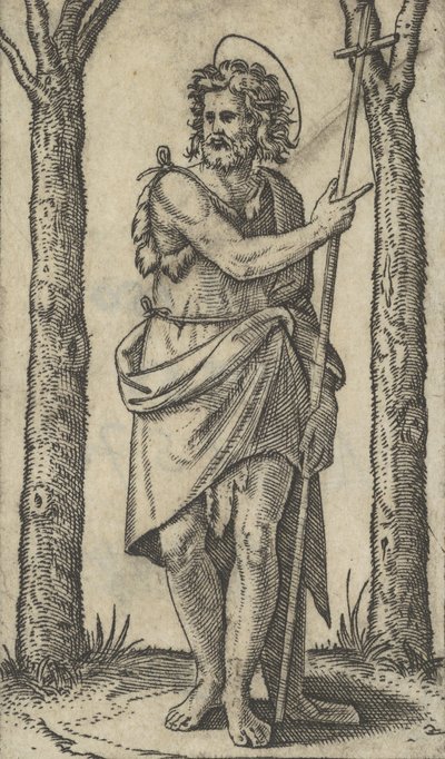 持杖的施洗约翰，出自 "Piccoli Santi "小圣徒系列，约1500-1527。 作者 马尔坎通尼奥·莱蒙迪