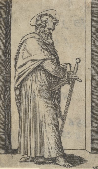 圣保罗，右手持剑，来自 "Piccoli Santi "小圣徒系列，约1500-1527。 作者 马尔坎通尼奥·莱蒙迪
