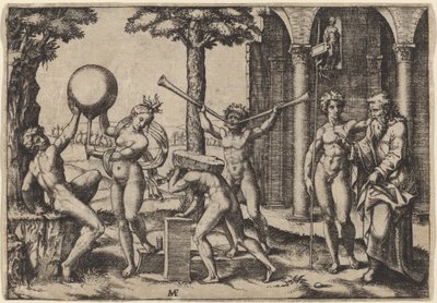 有两个喇叭的人 作者 Baccio Bandinelli 之后的 Marcantonio Raimondi
