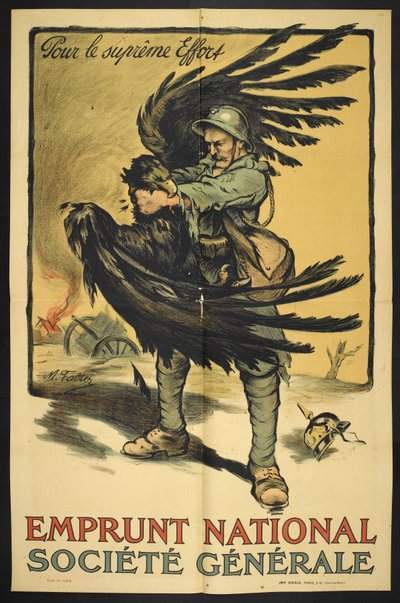 一名法国士兵勒死一只大鸟的图片（代表德国？）。 作者 马塞尔法尔特