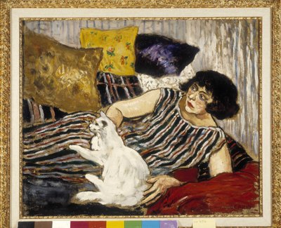 苏珊娜·瓦拉东（Suzanne Valadon，1865-1938 年）和她的猫。 Marcel Leprin (1891-1933) 的绘画，强制提及：Regards de Provence 基金会收藏，马赛（厘米 45x54） 作者 马塞尔·勒普林（Marcel Leprin）