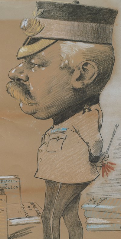 1893年，身份不明的皇家海军陆战队轻型步兵中校漫画（彩色粉笔在纸上） 作者 马塞尔·皮克（Marcel Pic）