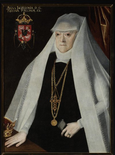 Anna Jagellon, reine de Pologne - Portrait of Anna Jagiellon (1523-1596), queen of Poland, by Kober, Martin (1550-1609). Oil on canvas, before 1596. Muzeum Narodowe, Warsaw 作者 马辛·科伯（Marcin Kober）