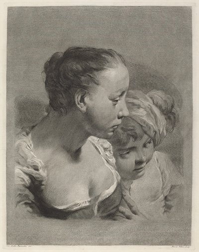 面向右侧的年轻女子和男孩 作者 Marco Alvise Pitteri 在 Giovanni Battista Piazzetta 之后