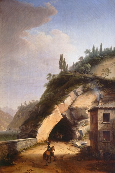 贝拉诺瓦伦纳的房屋和第一家画廊的景观，Marco Gozzi（1759-1839）创作，布面油画 作者 马可·戈齐