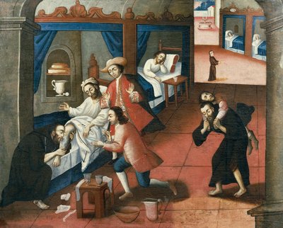 宗教人士在库斯科圣安德鲁医院治疗病人（布面油画） 作者 马科斯·萨帕塔