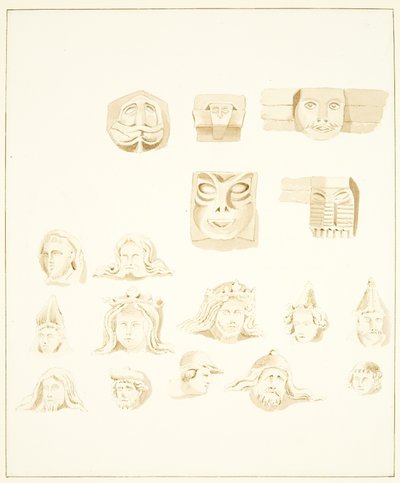 5 Grotesque Heads in the Belfry of Bristol Cathedral and 12 others (pencil & watercolor on paper) 作者 马库斯·霍姆斯（Marcus H.Homes）