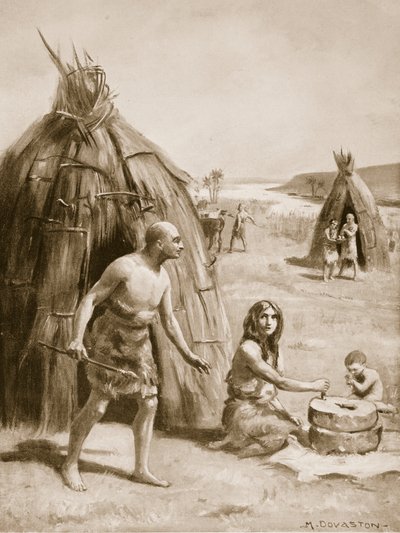 一个原始的苏美尔人定居点，插图选自《哈钦森斯民族史》，约 1910 年（石版印刷）。 作者 玛格丽特·多瓦斯顿